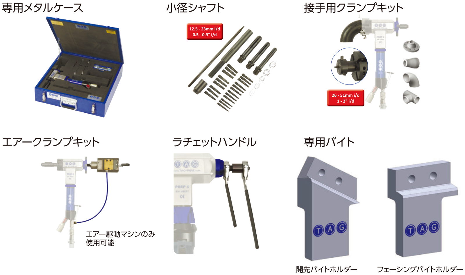 タグ社 PREPシリーズ/内径クランプ式開先加工機のオプション